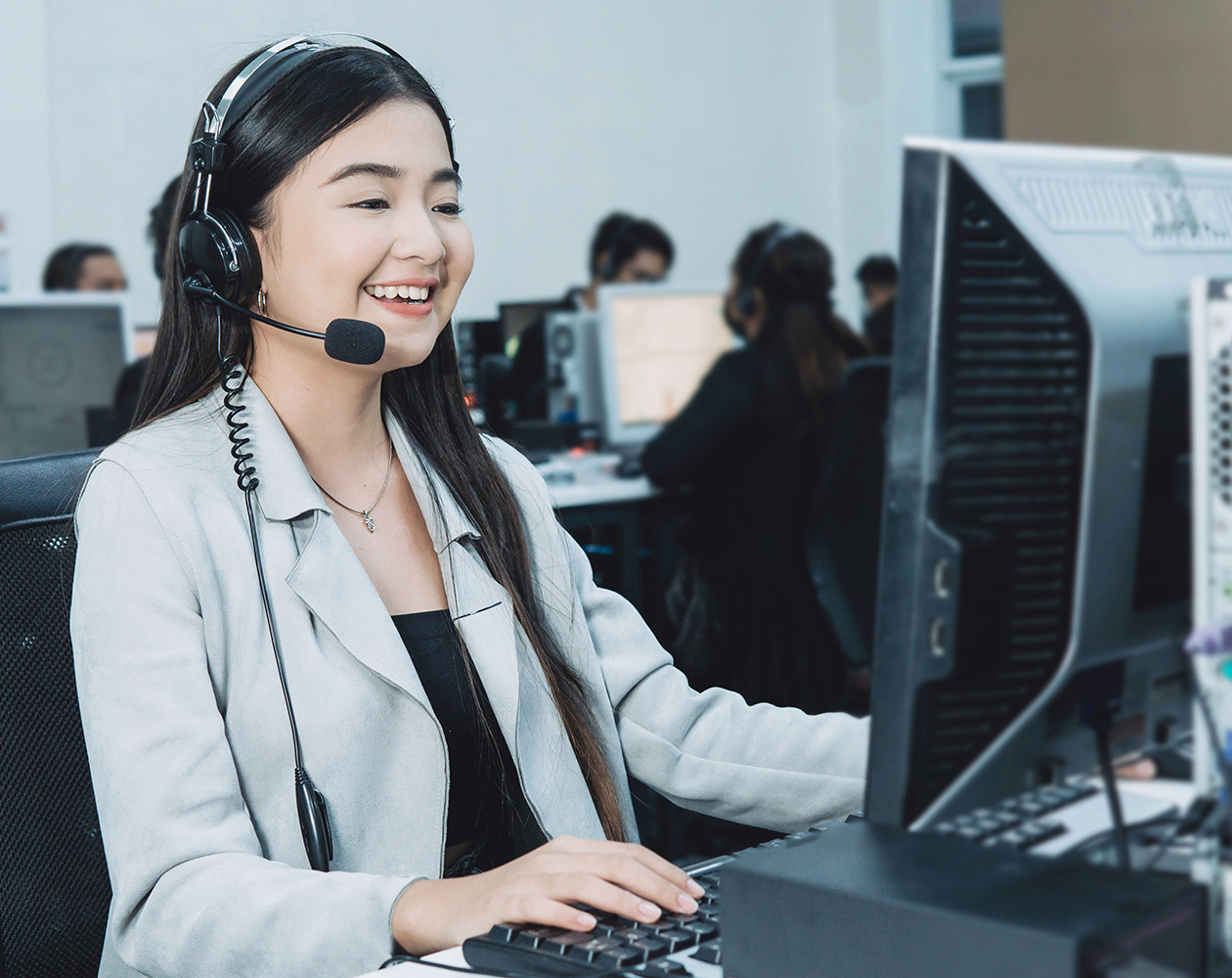 Calling, Woman, Smiling, Happy, Call Center, Cold, Computer